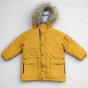 Timberland Toddler Boys Parka Coat Mustard Yellow Faux Fur Hood 3T
